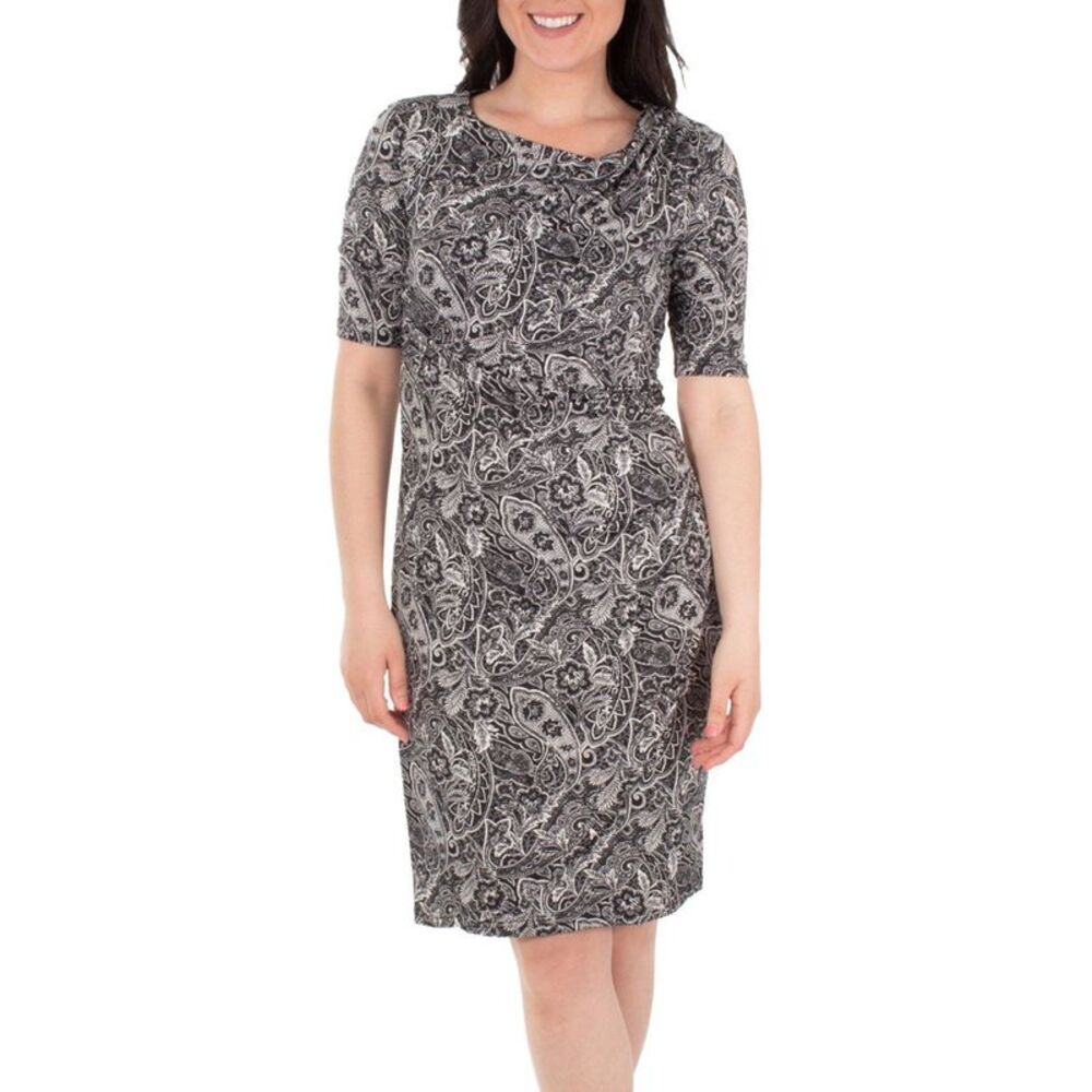 NWT JS COLLECTION Womens Gray Lined 3/4 Sleeve Midi Evening Fit + Flare Dress 6
